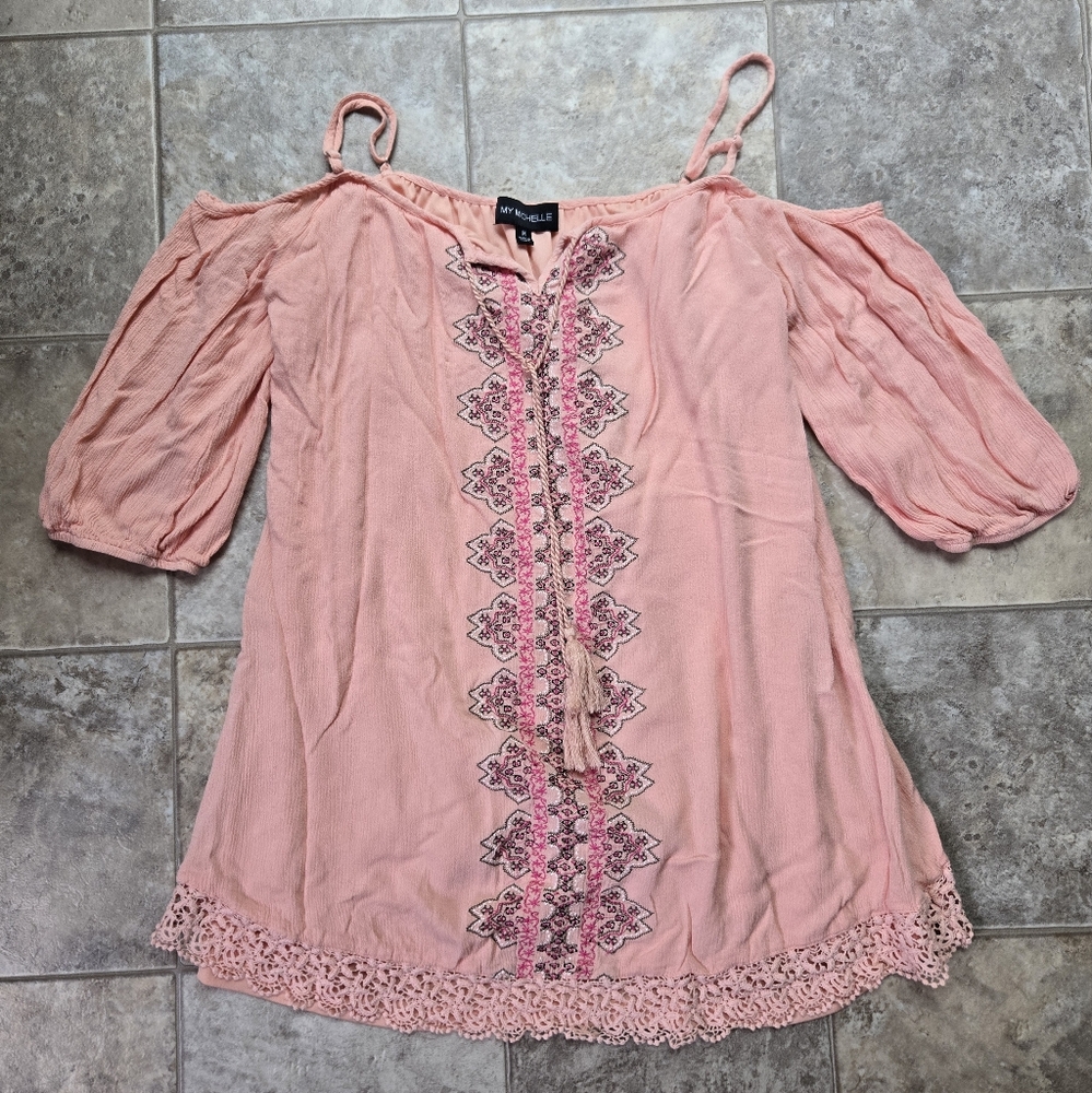 My Michelle Cold Shoulder Embroidered Mini Dress - Picture 5 of 8